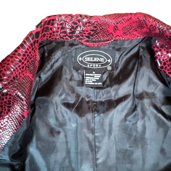Selene Sport Red/Black Textured Reptile Print Long Sleeve Lined Jacket, Size S - Picture 5 of 6